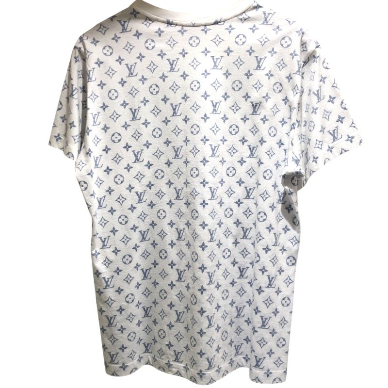 Louis Vuitton Monogram Print T-Shirt in White & Silver Hardware