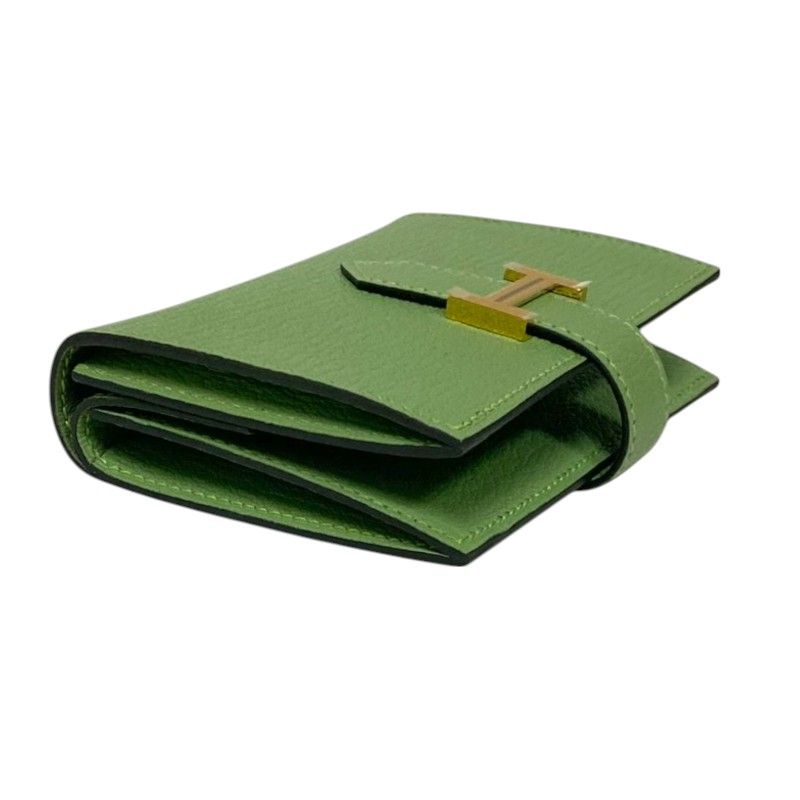 HERMES Mini Bearn Wallet in Cricket Green with Gold Hardware