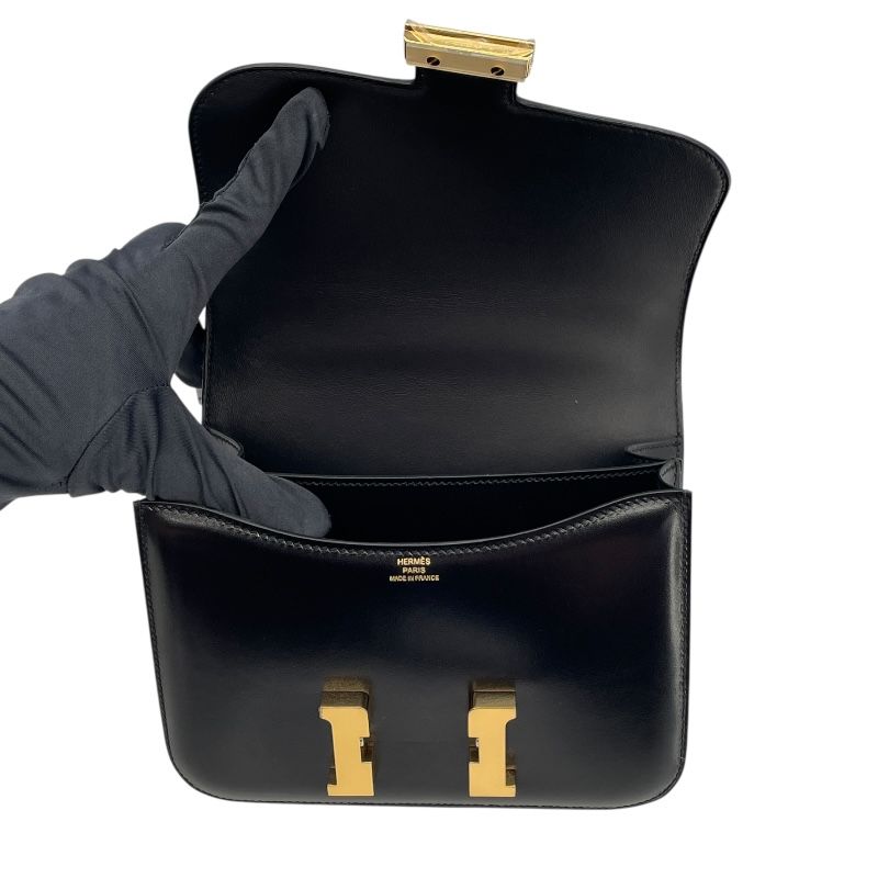 HERMES Constance 3 Mini Black Box Calf Shoulder Bag with Gold Hardware