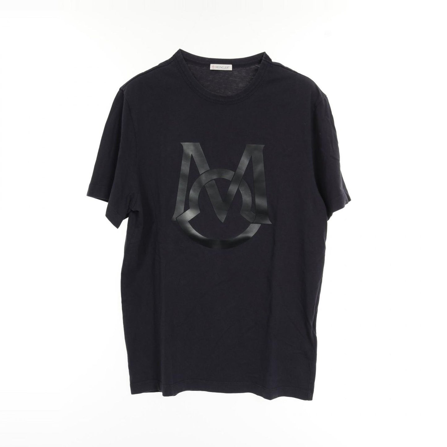 MONCLER Navy Cotton T-Shirt with Rubber Logo - Size S