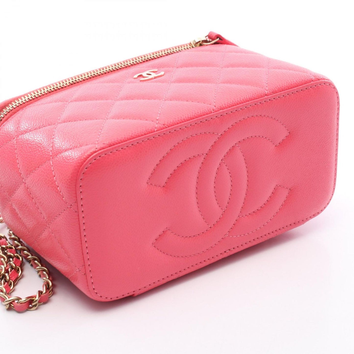 CHANEL Matelassé Vanity Shoulder Bag in Pink Caviar Leather