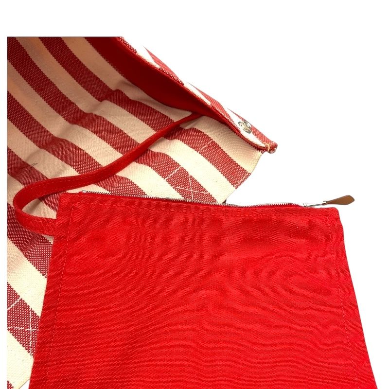 HERMES Cannes PM Red & White Canvas Handbag - Exquisite Craftsmanship