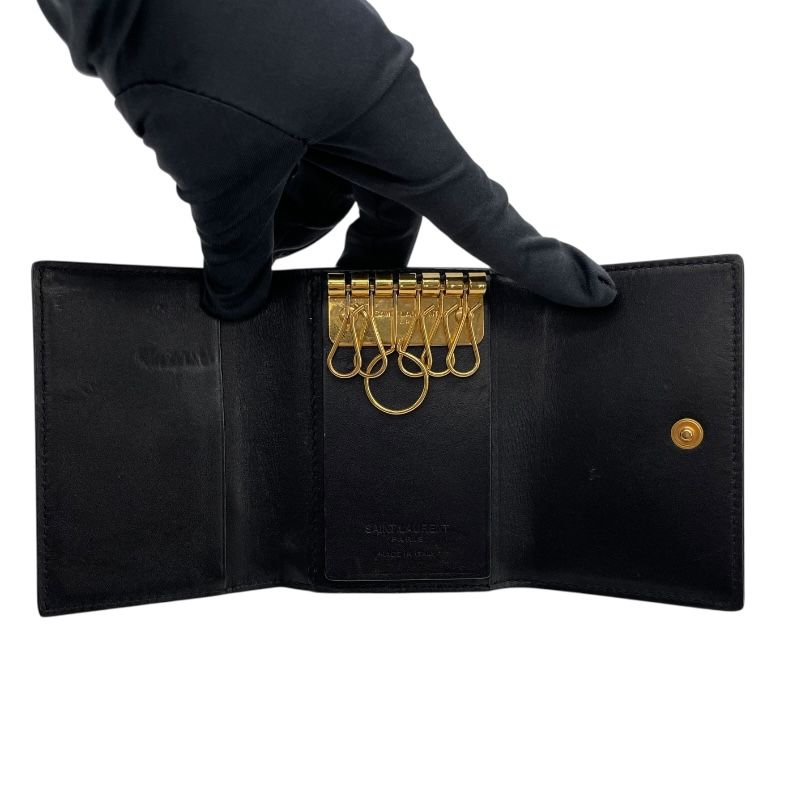 SAINT LAURENT 6-Key Holder in Black Calf Leather - Timeless Elegance