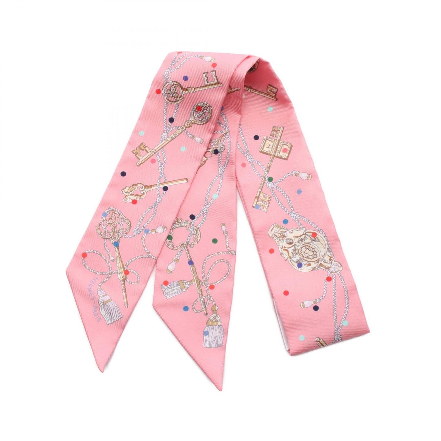 HERMES Les Cles A Pois Silk Twilly Scarf - Unused Luxury Accessory