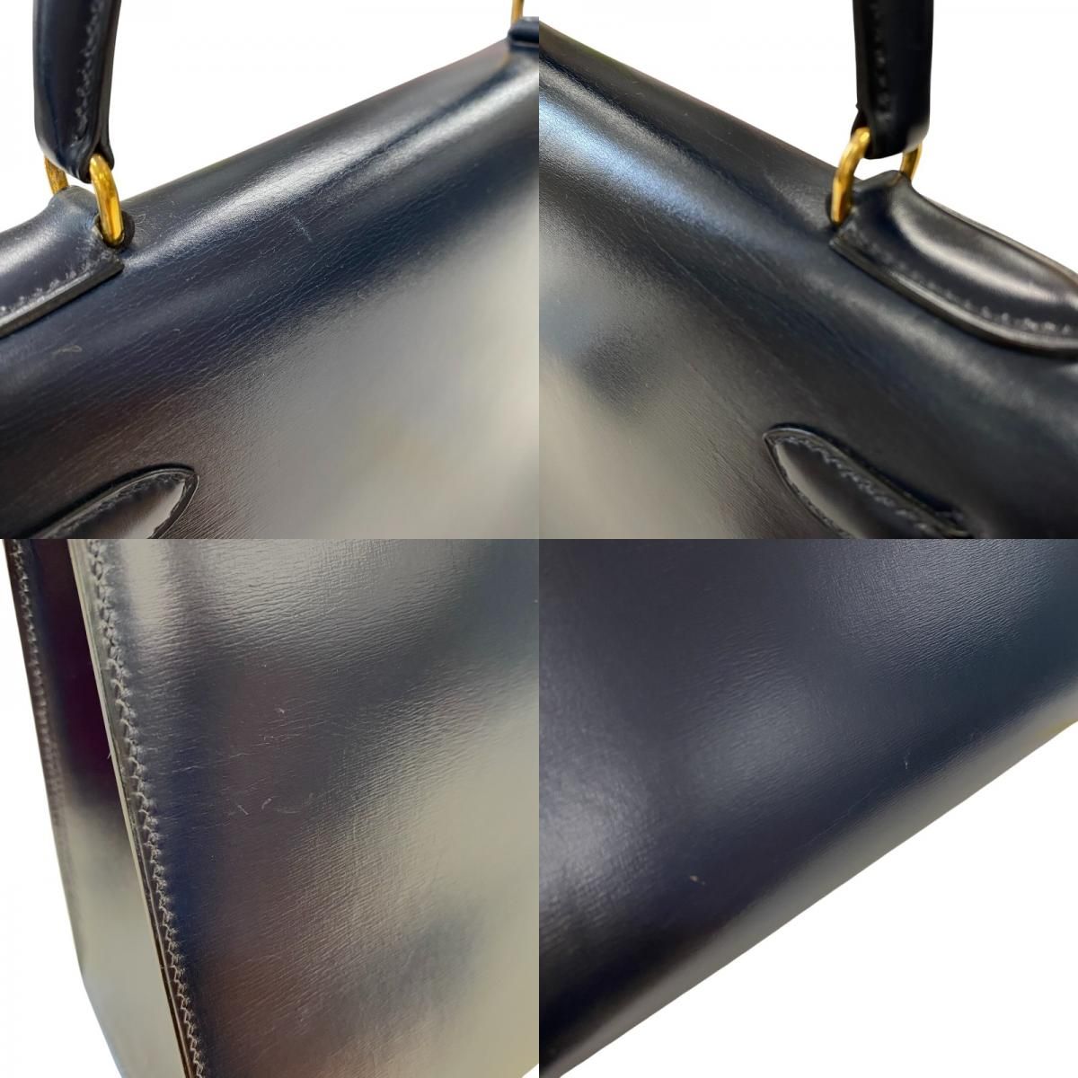 HERMES Kelly 28 Navy Box Calf Handbag with Gold Hardware