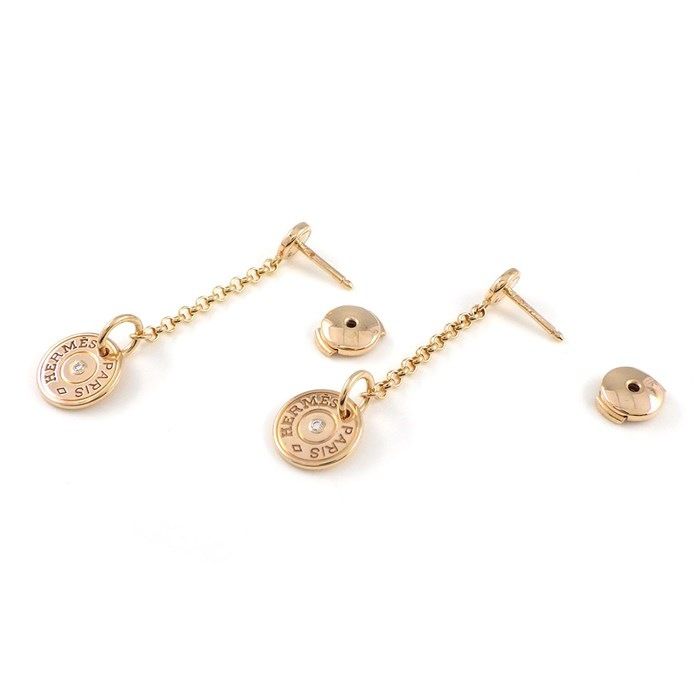 HERMES Gambard Swing Drop Earrings in K18 Pink Gold with Diamonds