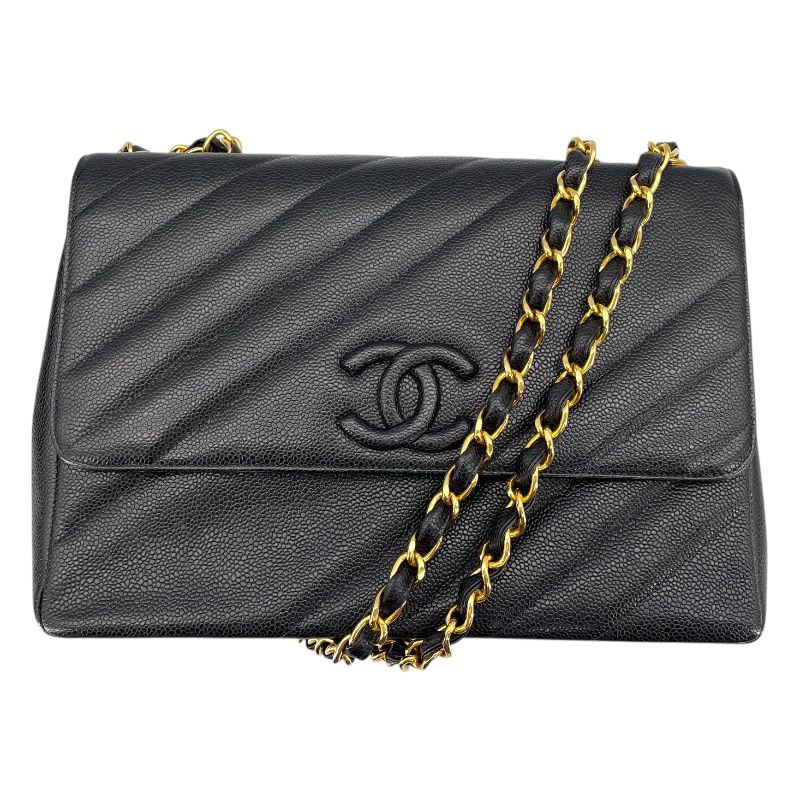 CHANEL Black Caviar Chain Shoulder Bag with Gold Hardware