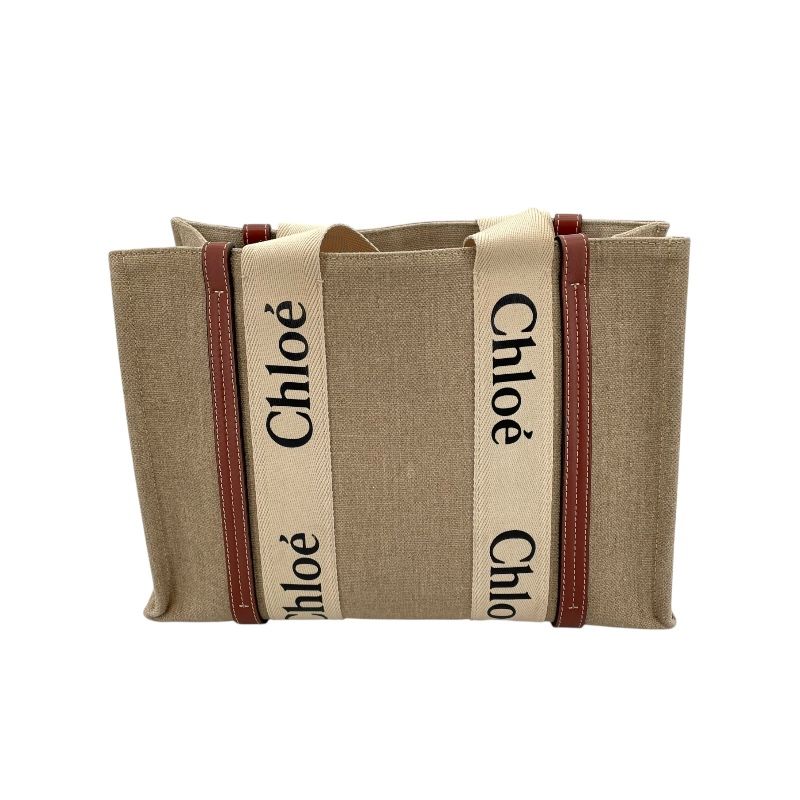 Chloe Woody Medium Tote in Brown Linen & Leather - Timeless Elegance