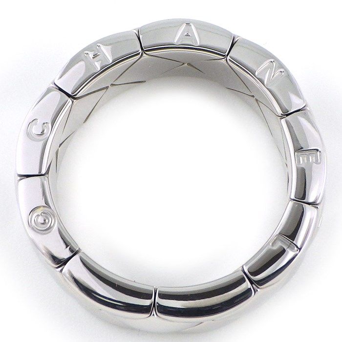 Chanel Matelassé Quilted Logo Ring in K18 White Gold - Size 15