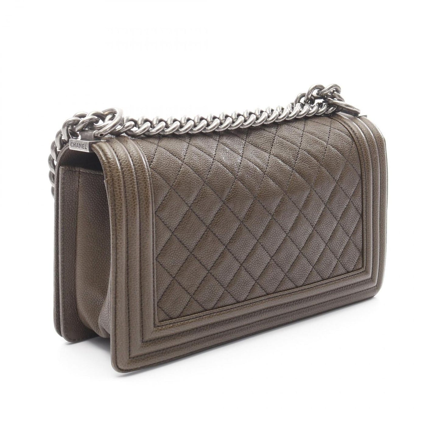 CHANEL Boy Bag A67086 in Khaki Brown Caviar Leather