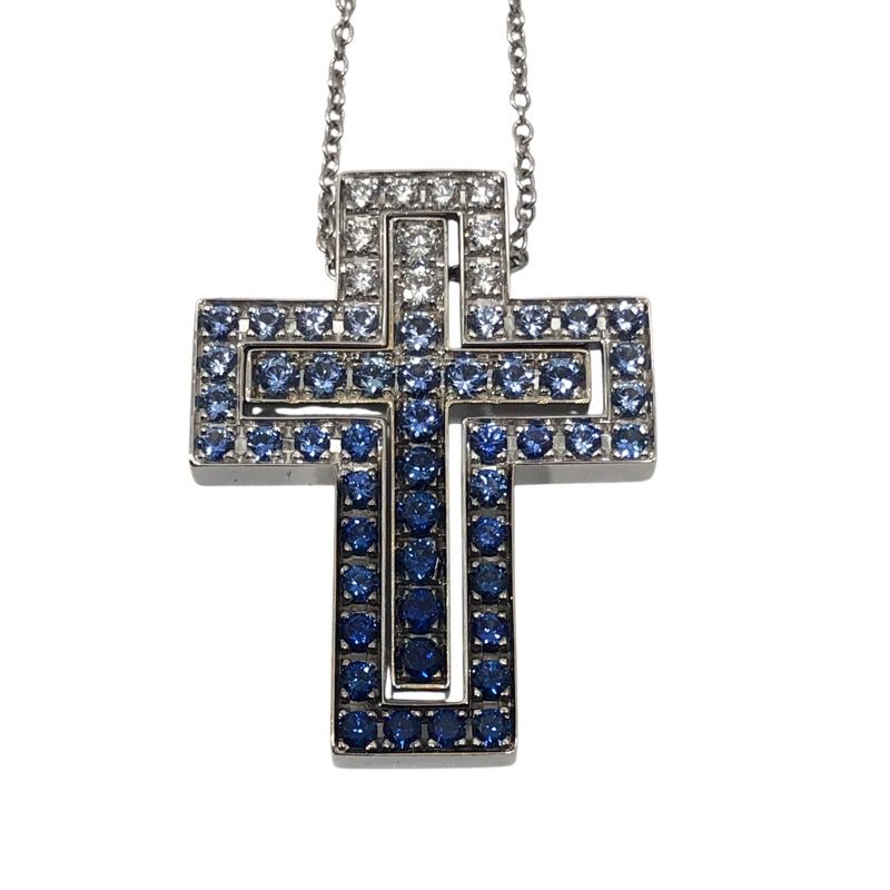 Damiani Belle Époque Iceberg Necklace M in 750WG with Diamonds & Sapphires