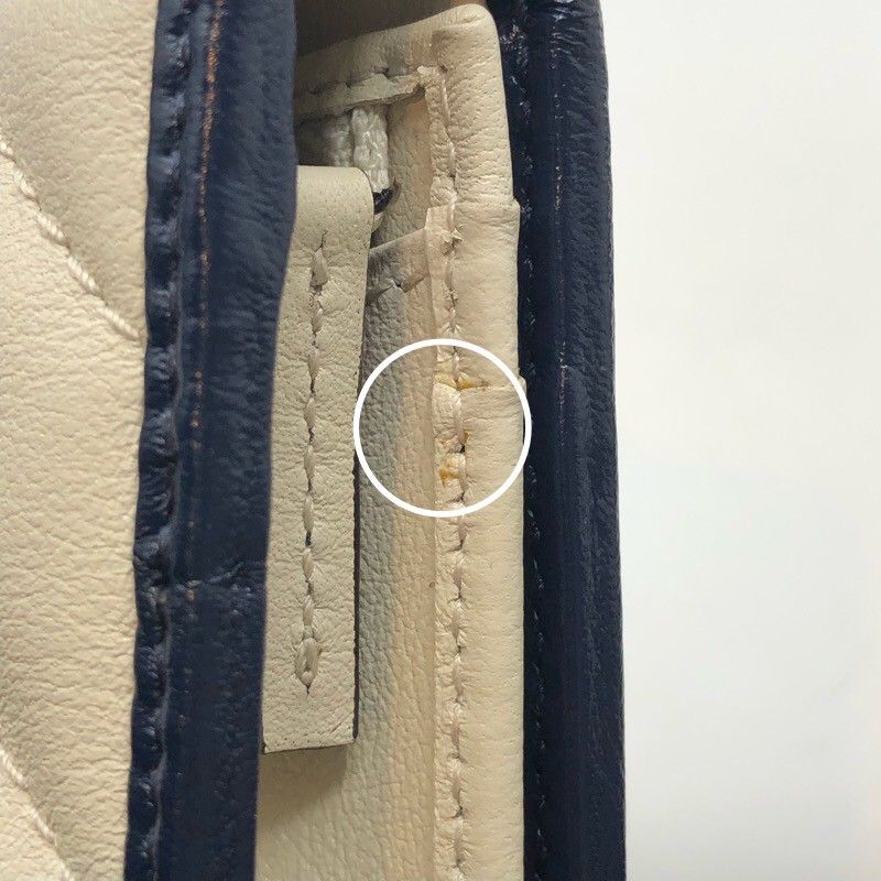 GUCCI GG Marmont Compact Wallet in Ivory & Navy Leather