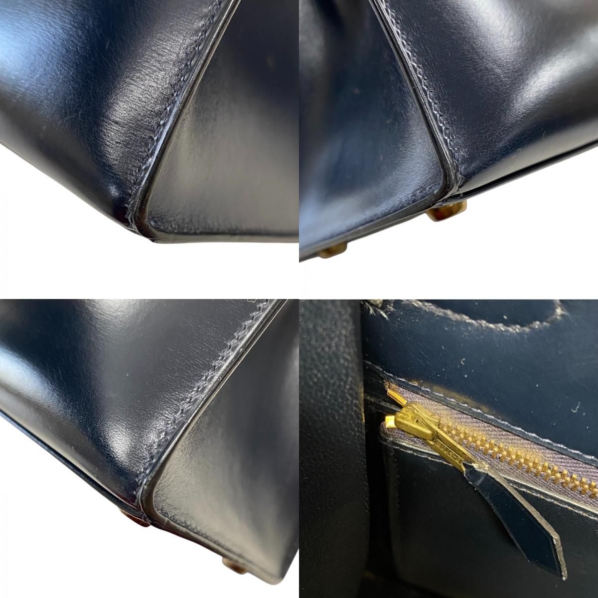 HERMES Kelly 28 Navy Box Calf Handbag with Gold Hardware