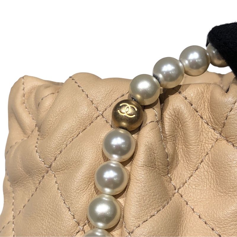 CHANEL Pearl Chain Shoulder Bag AS2529 in Beige with Gold Hardware