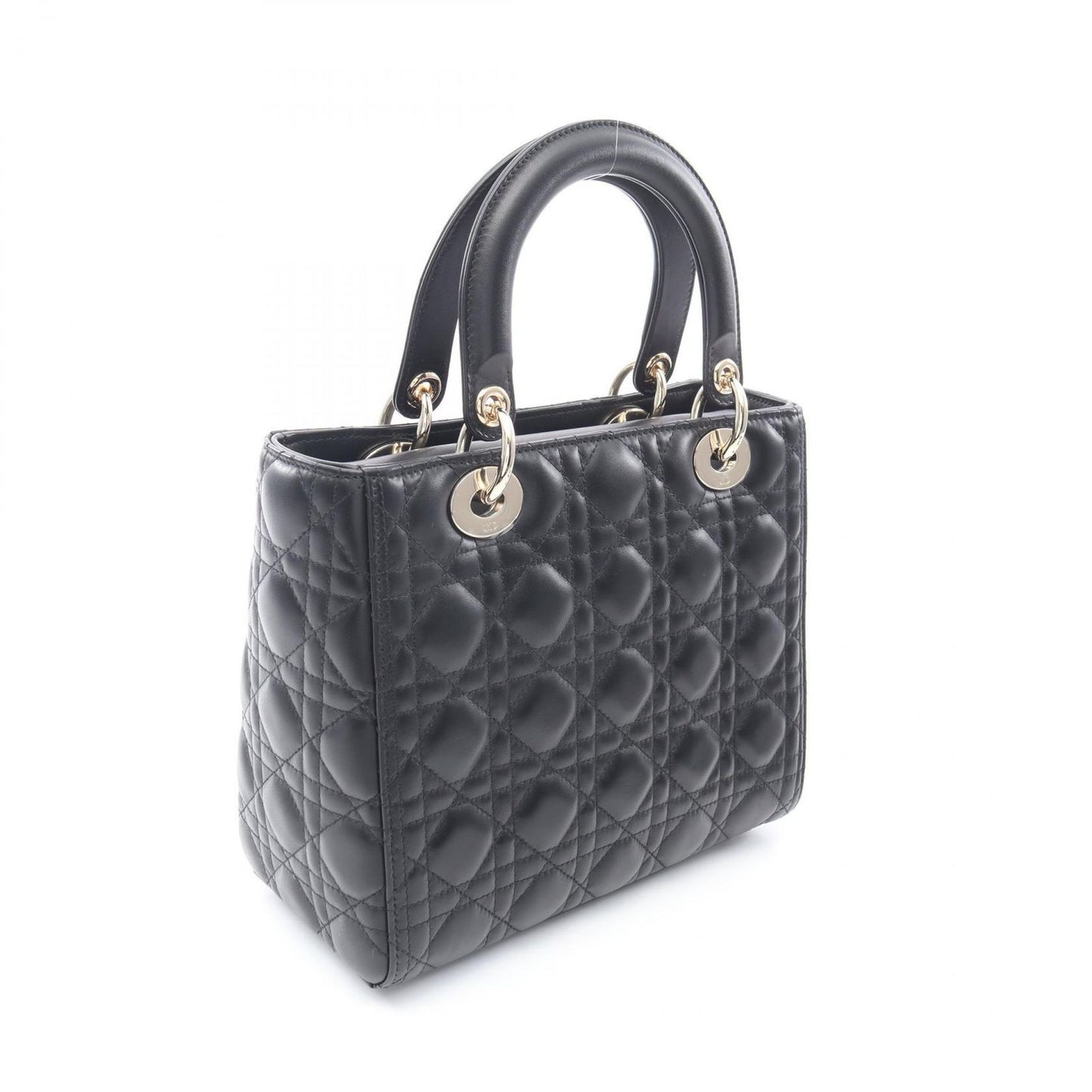 Dior Lady Dior Medium Handbag in Black Leather - Unused Luxury