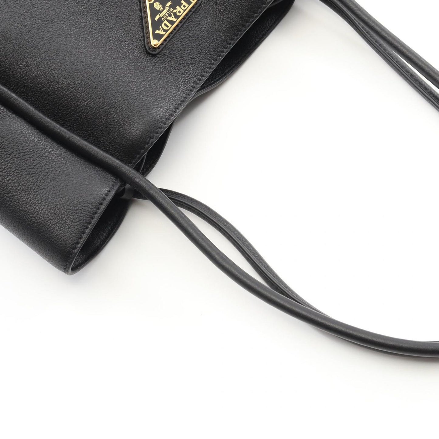 PRADA Soft Grain Triangle Logo Mini Tote Bag - Black Leather