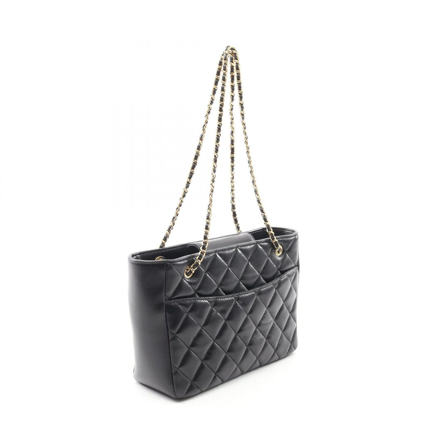 CHANEL Matelassé Small Shopping Tote Bag in Black Lambskin