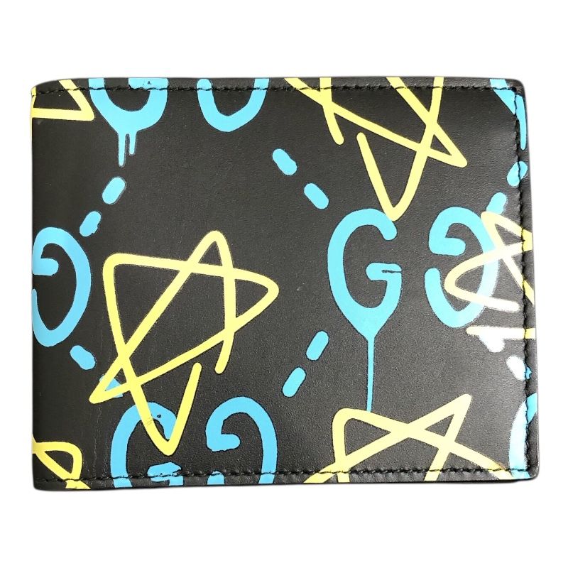 GUCCI GG Ghost Bi-Fold Wallet in Blue/Yellow Leather - Exclusive Design