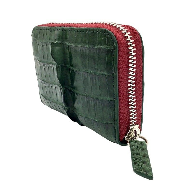 Exquisite Green Crocodile Leather Round Zipper Card Case