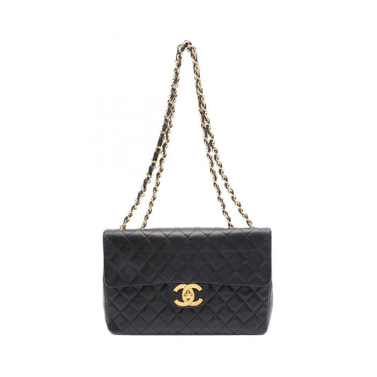 CHANEL De Camellia 34 Single Flap Shoulder Bag - Black Lambskin