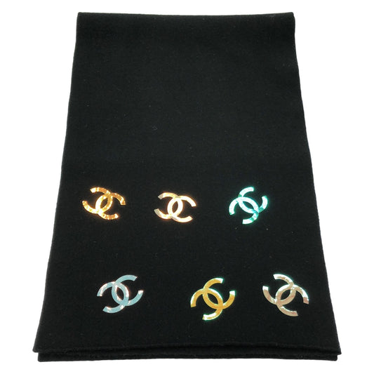 CHANEL Black Cashmere Coco Mark Scarf - Timeless Elegance