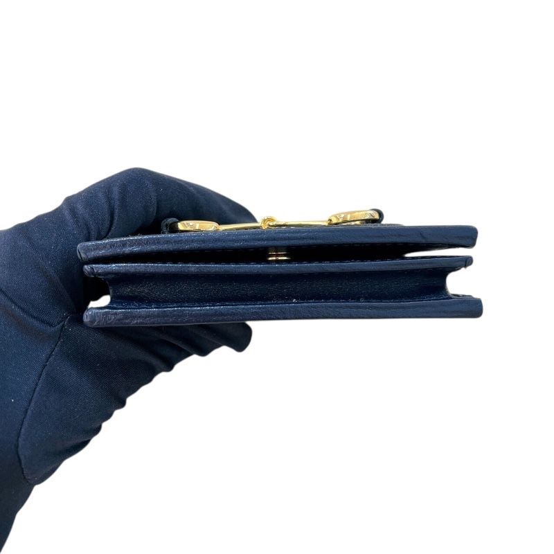 GUCCI Horsebit Compact Wallet in Brown/Navy Canvas & Leather