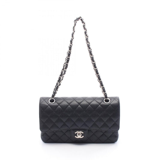 CHANEL Matelassé Double Flap Shoulder Bag in Black Caviar Skin