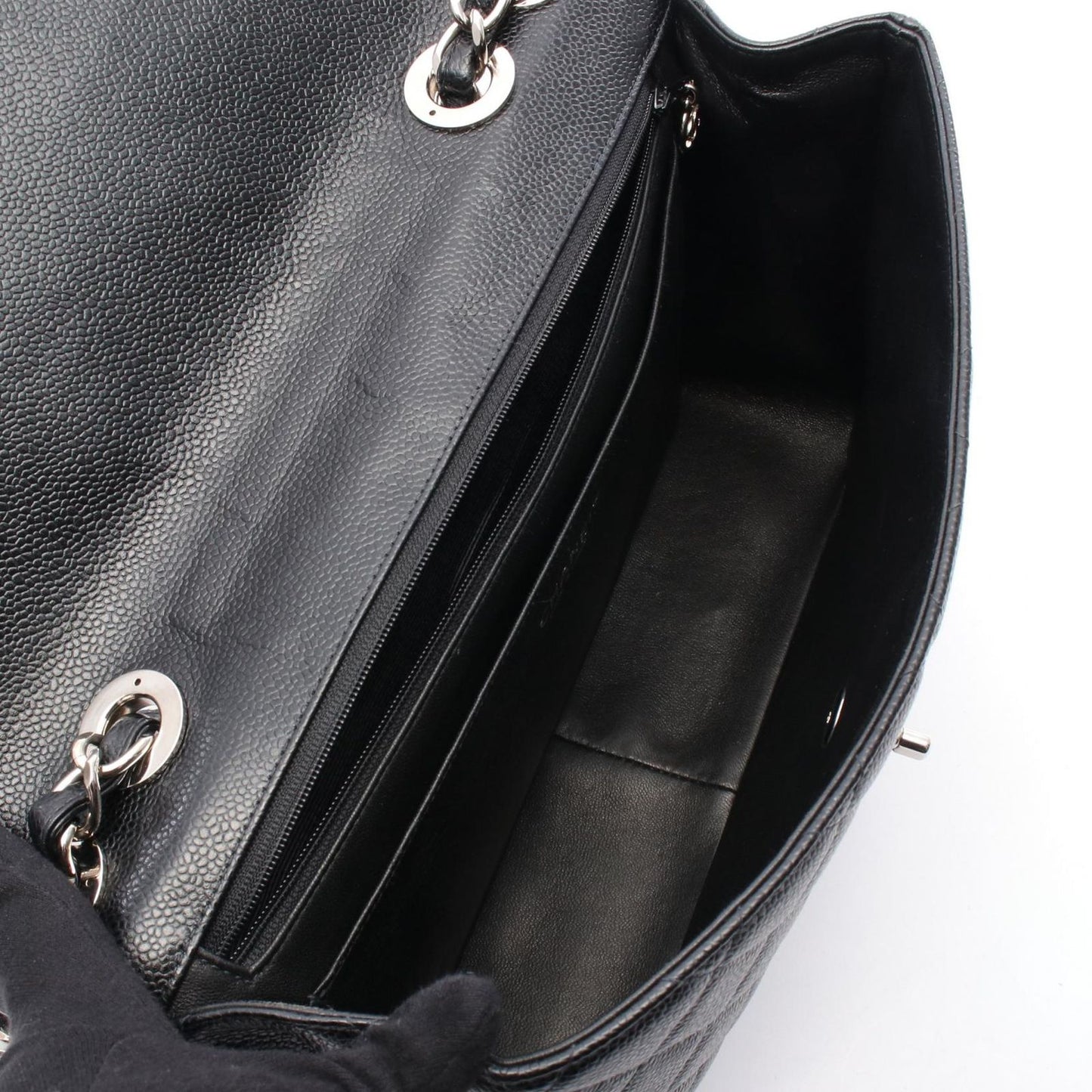 CHANEL Matelassé 30 Single Flap Shoulder Bag in Black Caviar Skin