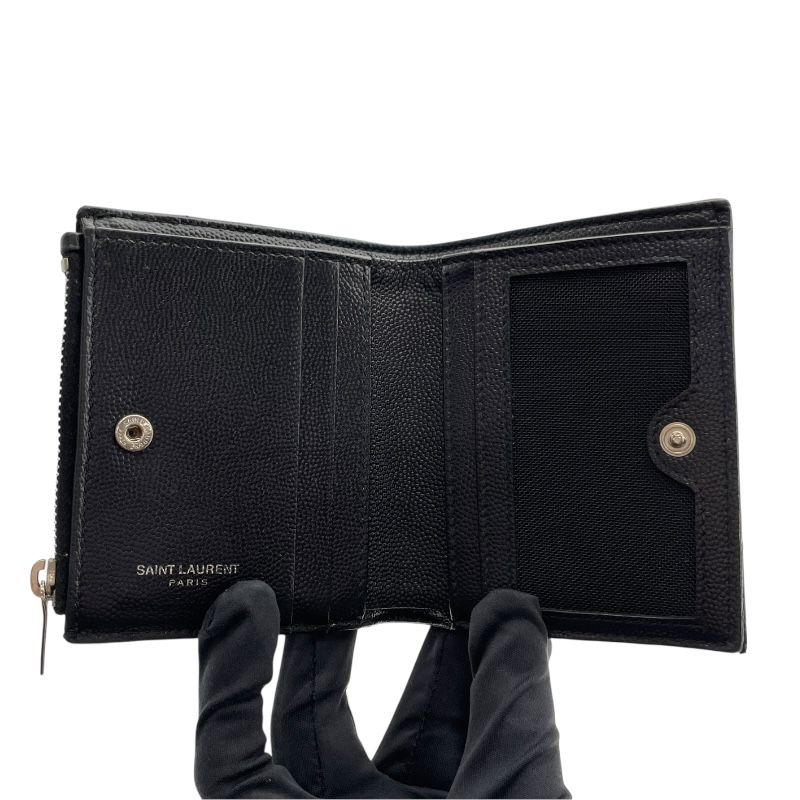 SAINT LAURENT V-Stitch Compact Black Leather Wallet for Women