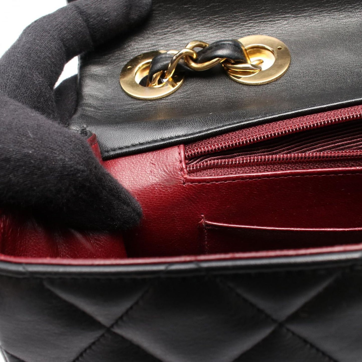 CHANEL De Camellia 34 Single Flap Shoulder Bag - Black Lambskin