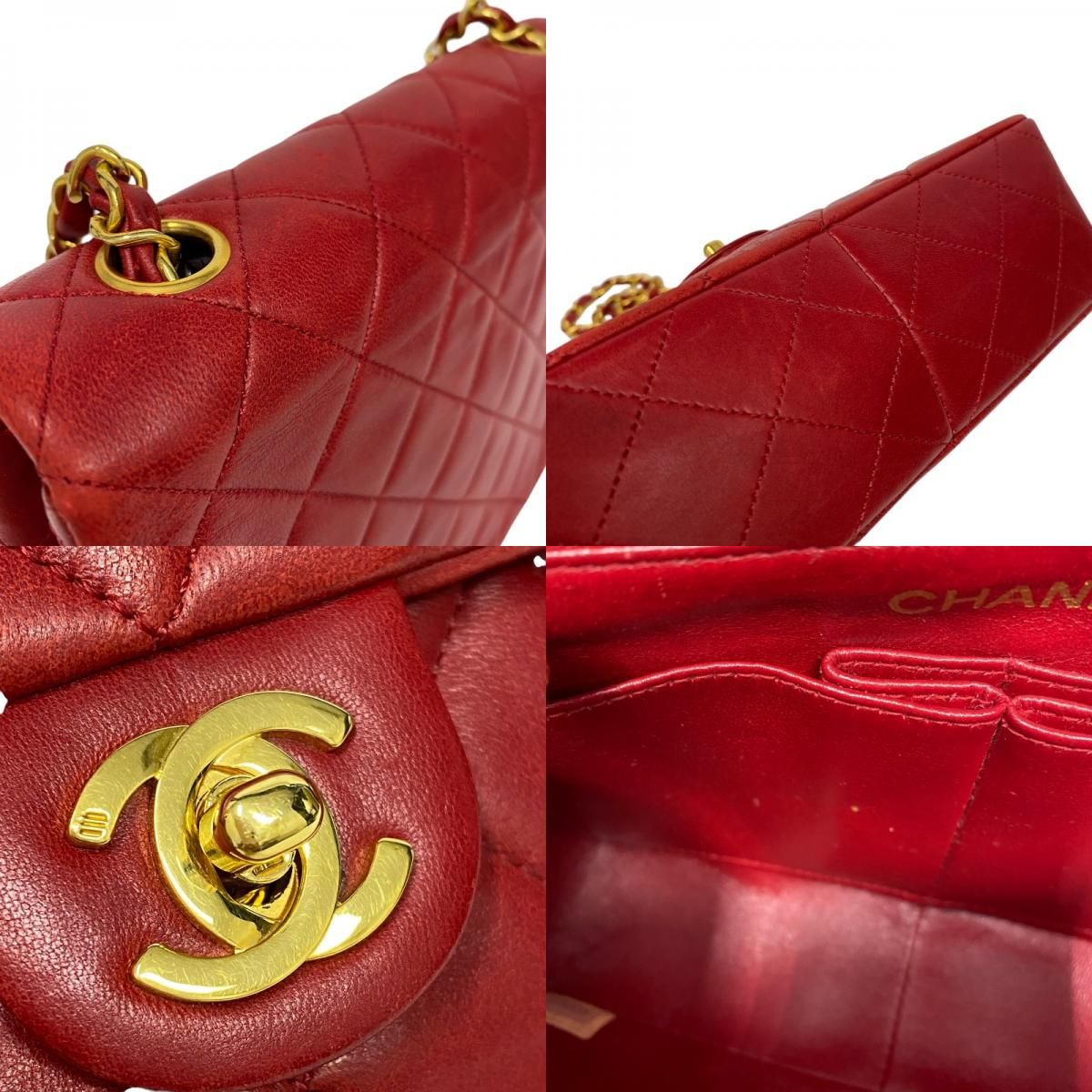 CHANEL Matelassé Chain Shoulder Bag in Red with Gold Hardware