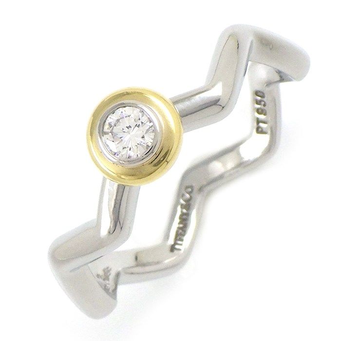 Tiffany & Co. Zigzag Bezel Ring with Diamond in K18YG & PT950