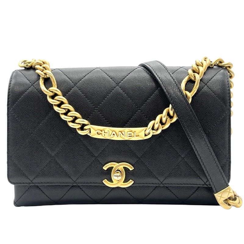 CHANEL Matelassé Chain Flap Bag - Black Caviar with Gold Hardware