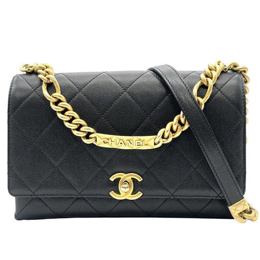 CHANEL Matelassé Chain Flap Bag - Black Caviar with Gold Hardware