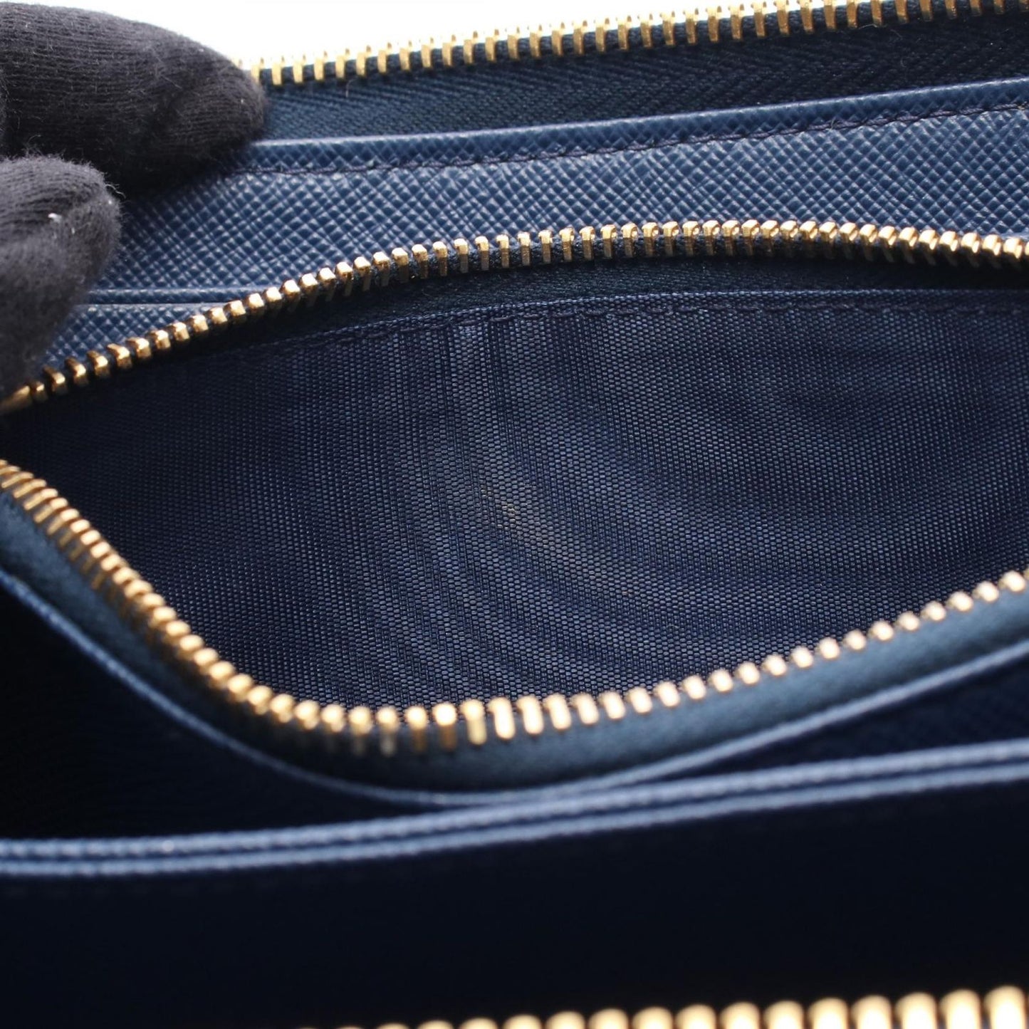 PRADA Dark Blue Leather Round Wallet - Timeless Elegance