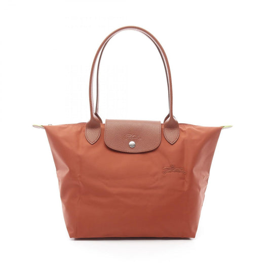Longchamp Le Pliage Green M Tote Bag - Chestnut Leather & Nylon