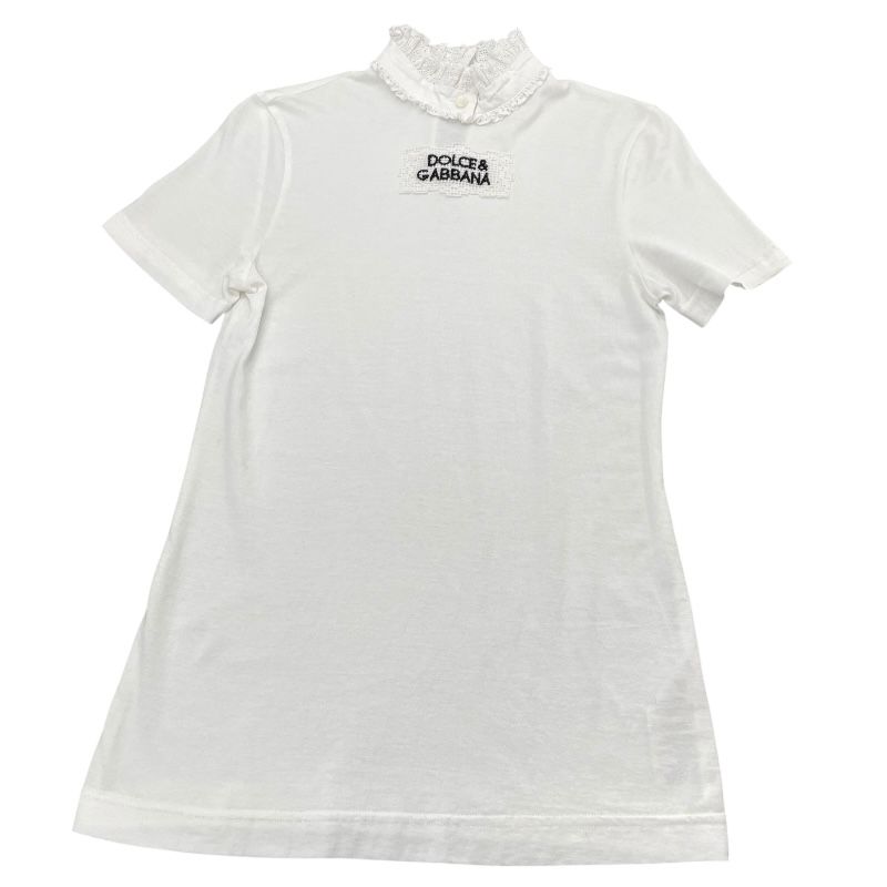Dolce & Gabbana Embroidered Lace Neck T-Shirt - White Cotton