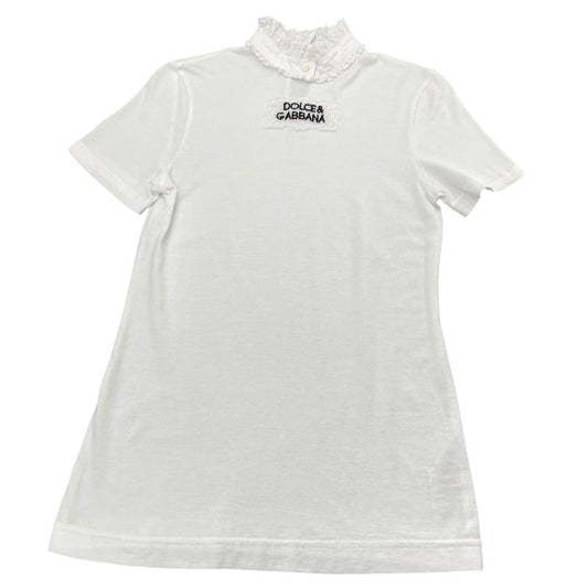 Dolce & Gabbana Embroidered Lace Neck T-Shirt - White Cotton