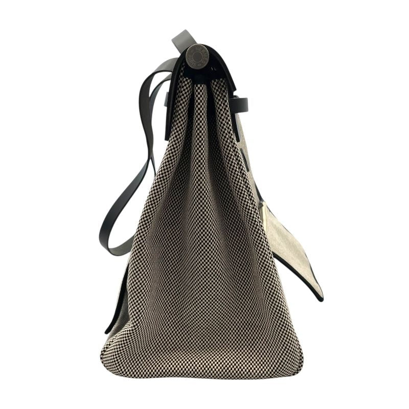 HERMES Aile Zip GM Black Canvas Handbag with Silver Hardware