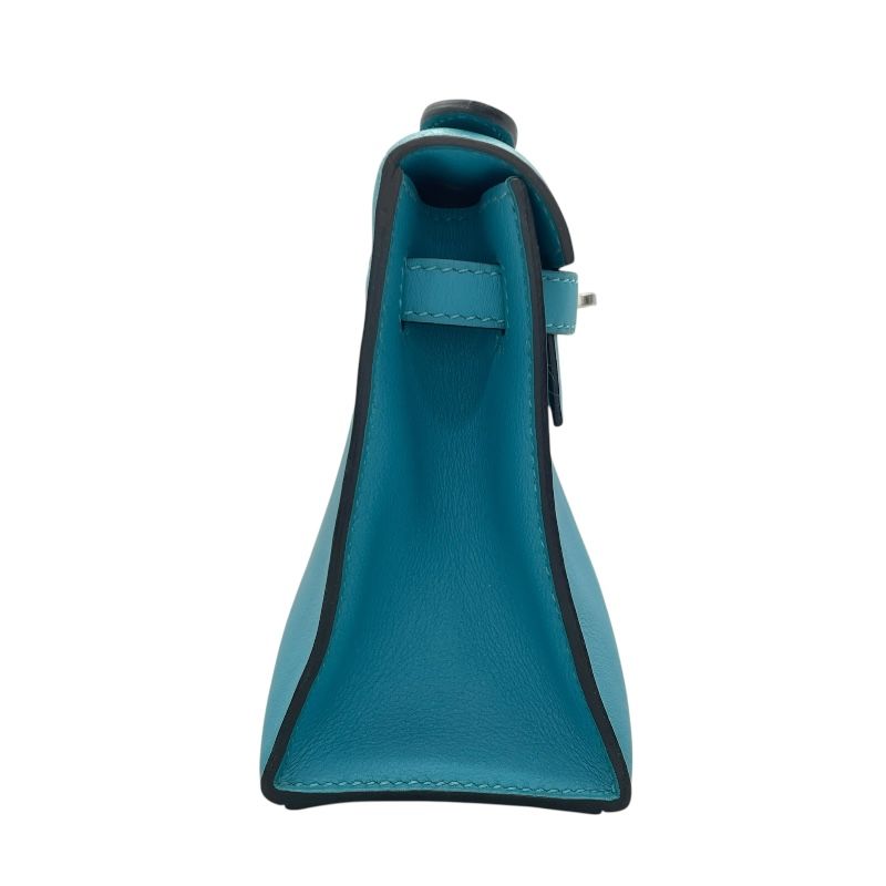 HERMES Kelly Pochette T Stamp in Blue Paon with Silver Hardware