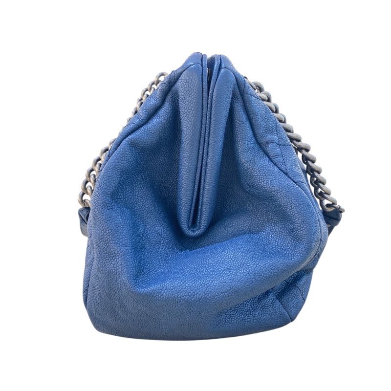 CHANEL Matelassé Chain Shoulder Bag in Blue with Vintage Hardware