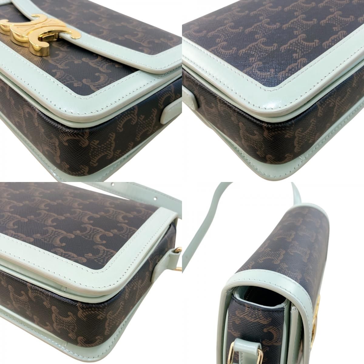 CELINE Green Triomphe Canvas & Calfskin Shoulder Bag - Timeless Elegance