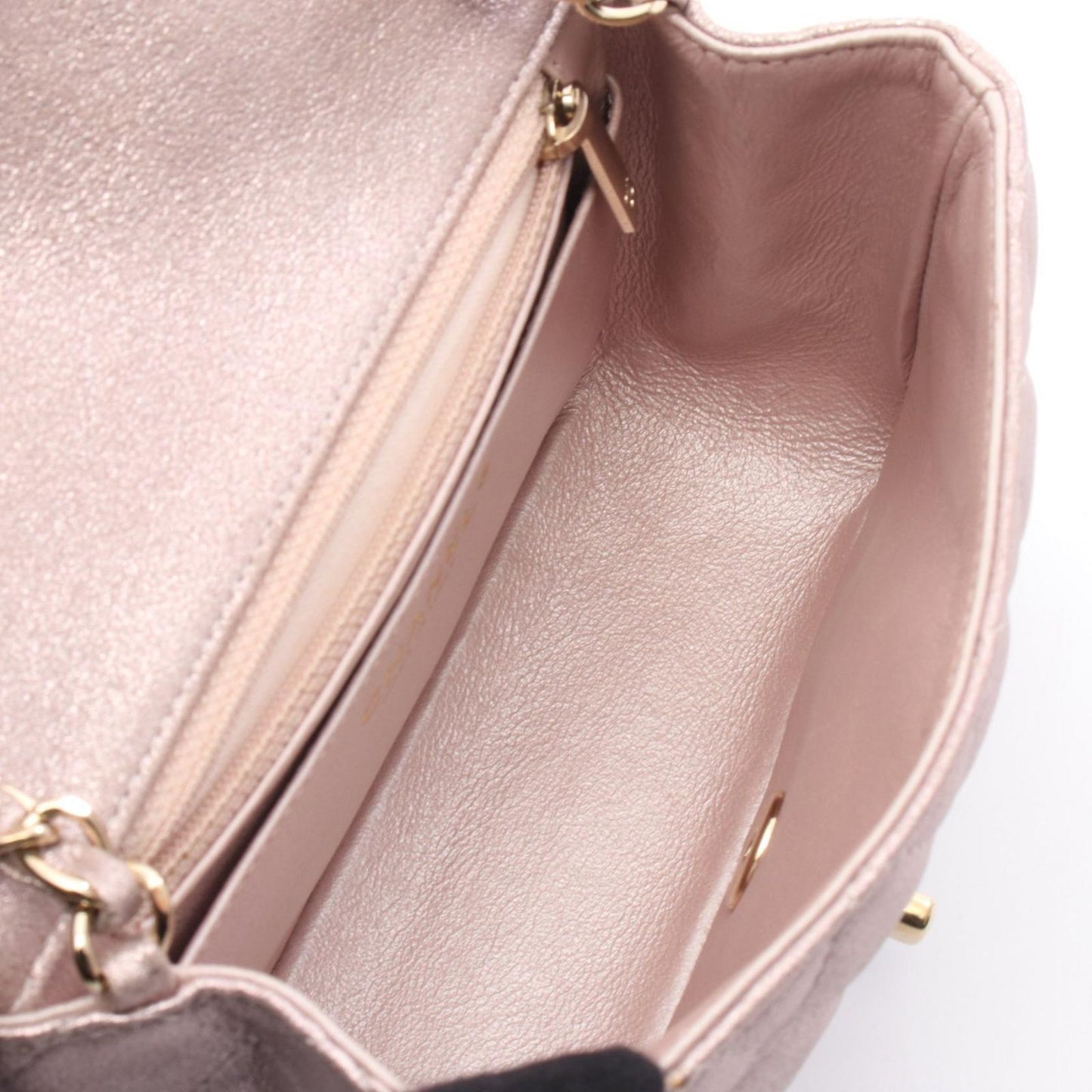 CHANEL Mini Matelassé Shoulder Bag in Metallic Light Pink