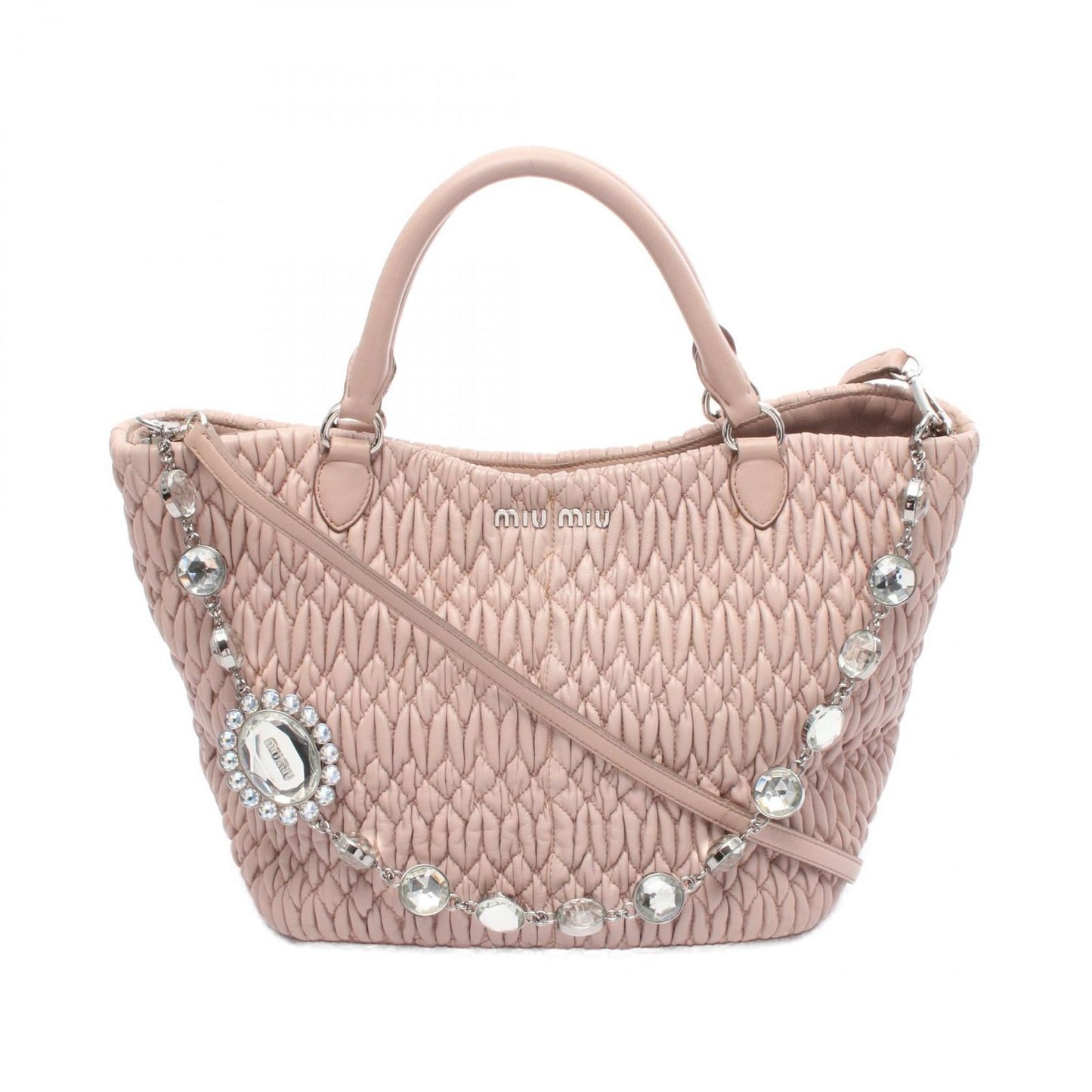 Miu Miu Nappa Crystal Matelassé Handbag in Pink Beige