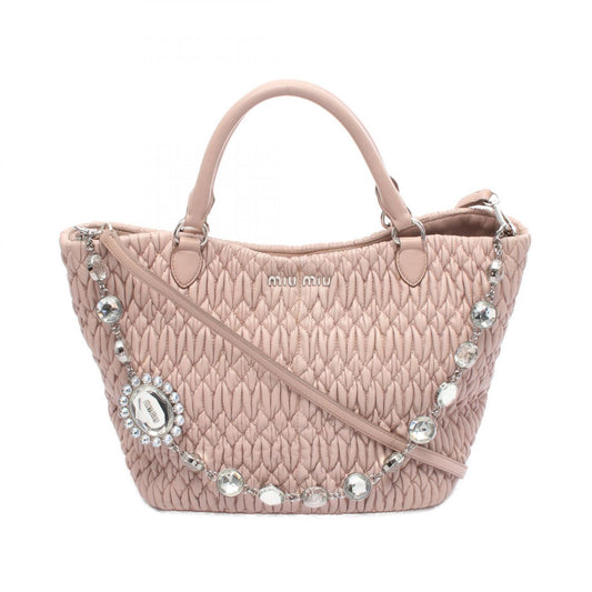 Miu Miu Nappa Crystal Matelassé Handbag in Pink Beige