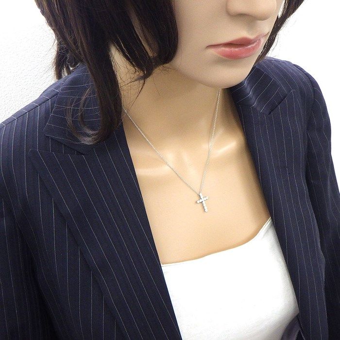 Tiffany & Co. Small Cross Diamond Necklace in Platinum PT950