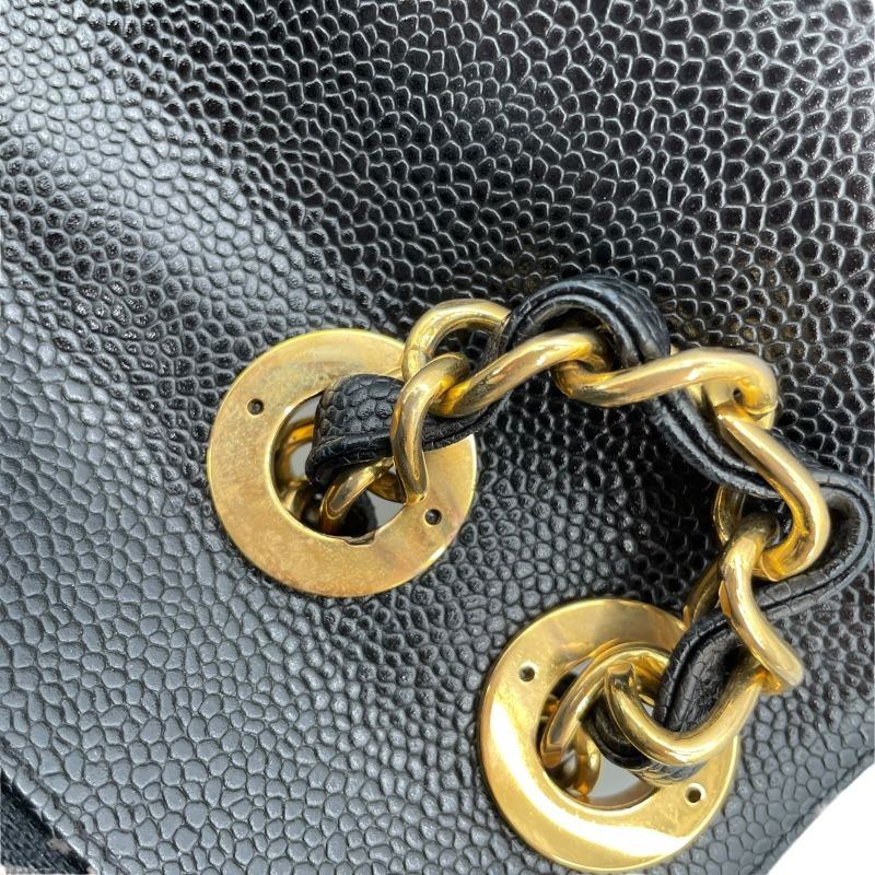 CHANEL Black Caviar Skin Chain Shoulder Bag with Gold Hardware