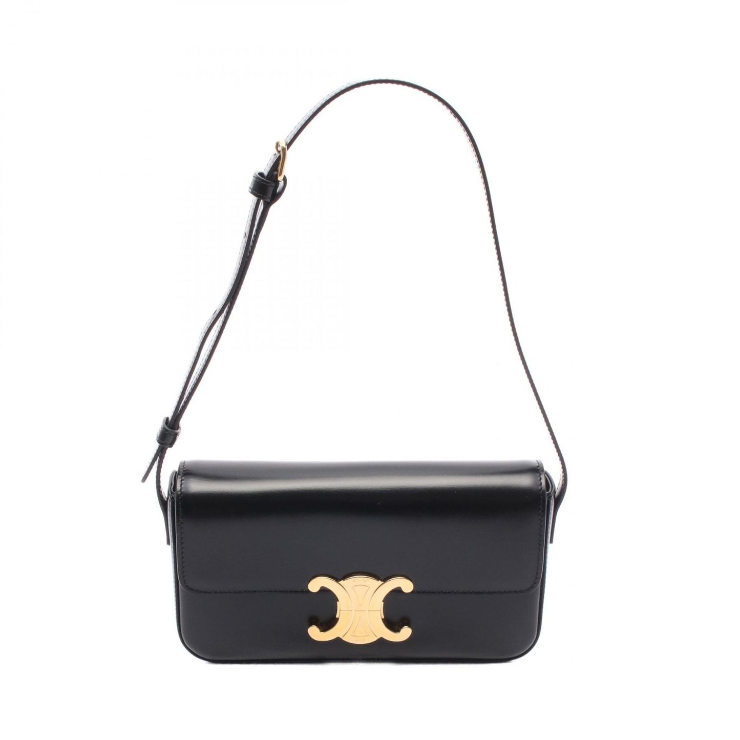 CELINE Claude Triomphe Shoulder Bag in Black Leather