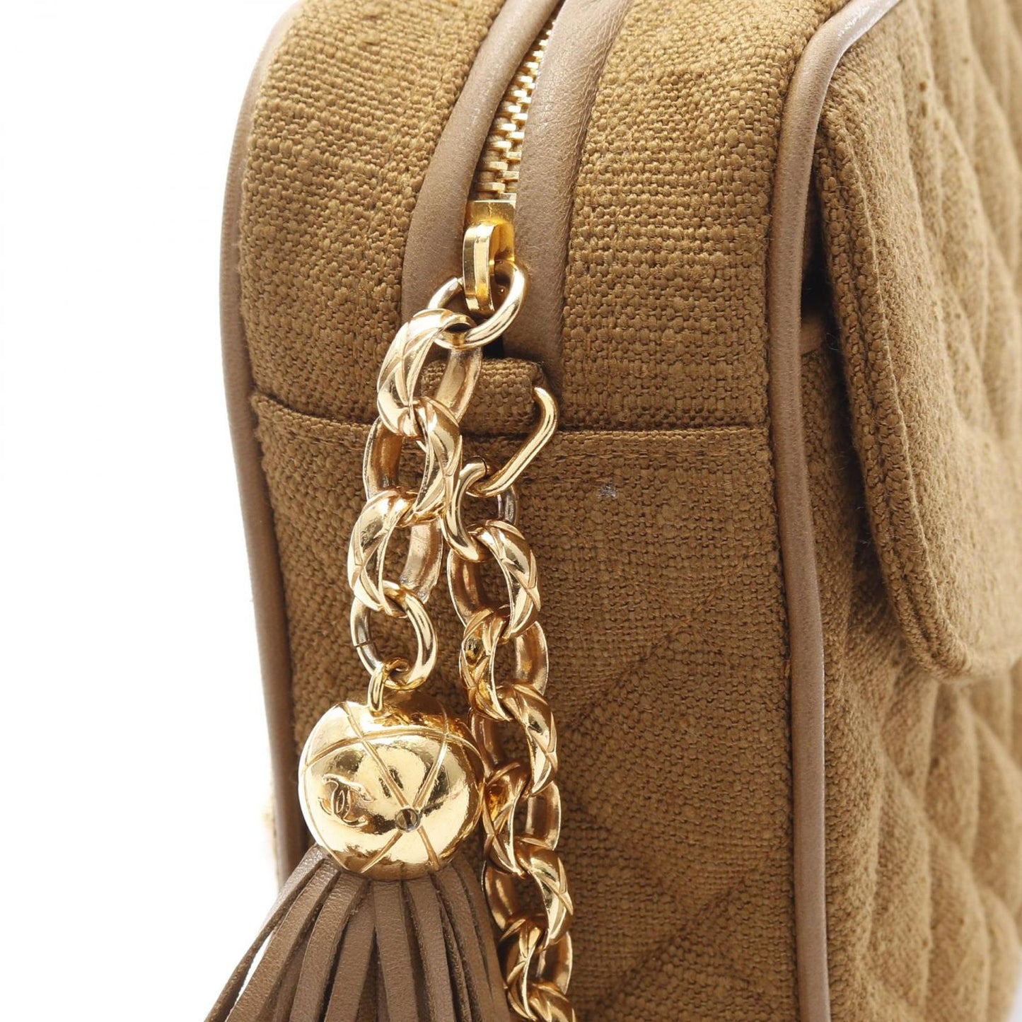 CHANEL Matelassé Fringe Shoulder Bag in Brown Fabric
