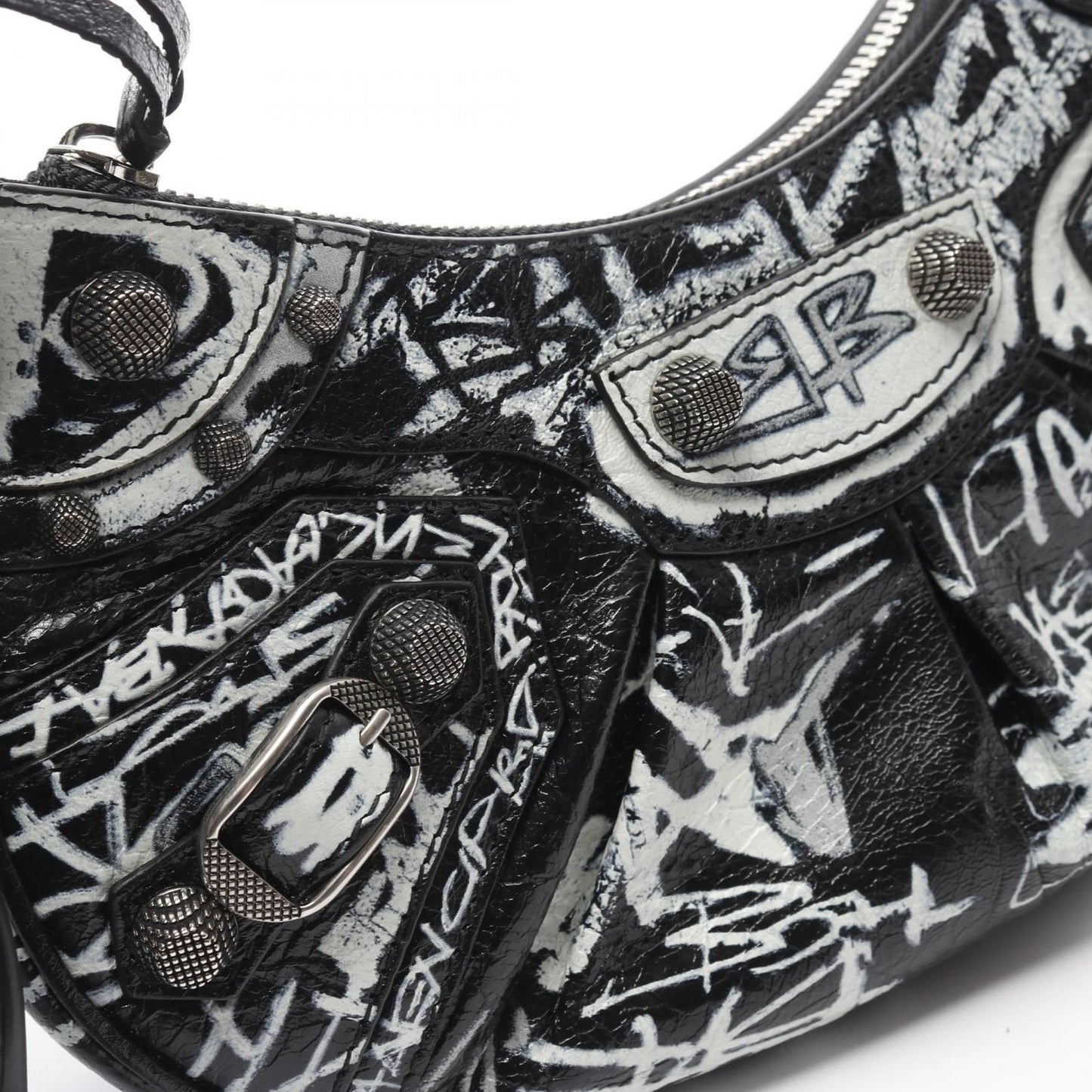 BALENCIAGA Le Cagole XS Shoulder Bag in Black/White Leather